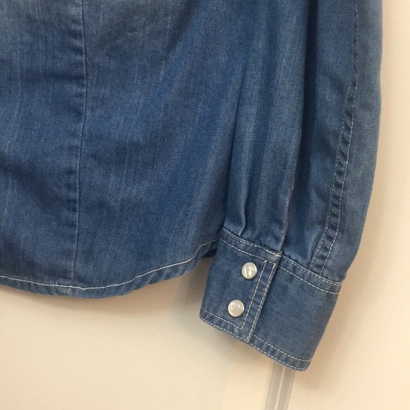 Denim & Lace Button Down Western Shirt - Picture 5 of 12